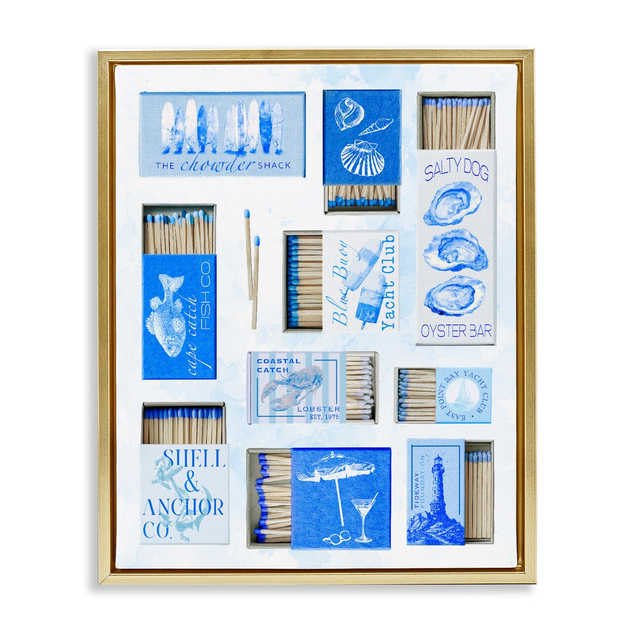 Stupell Industries Blue Coastal Matchboxes Floating Frame, design by Ziwei Li